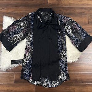 BCBG MAXAZRIA Women's Size Small Black Mauve Orchid Tie Neck Shift‎ Dress